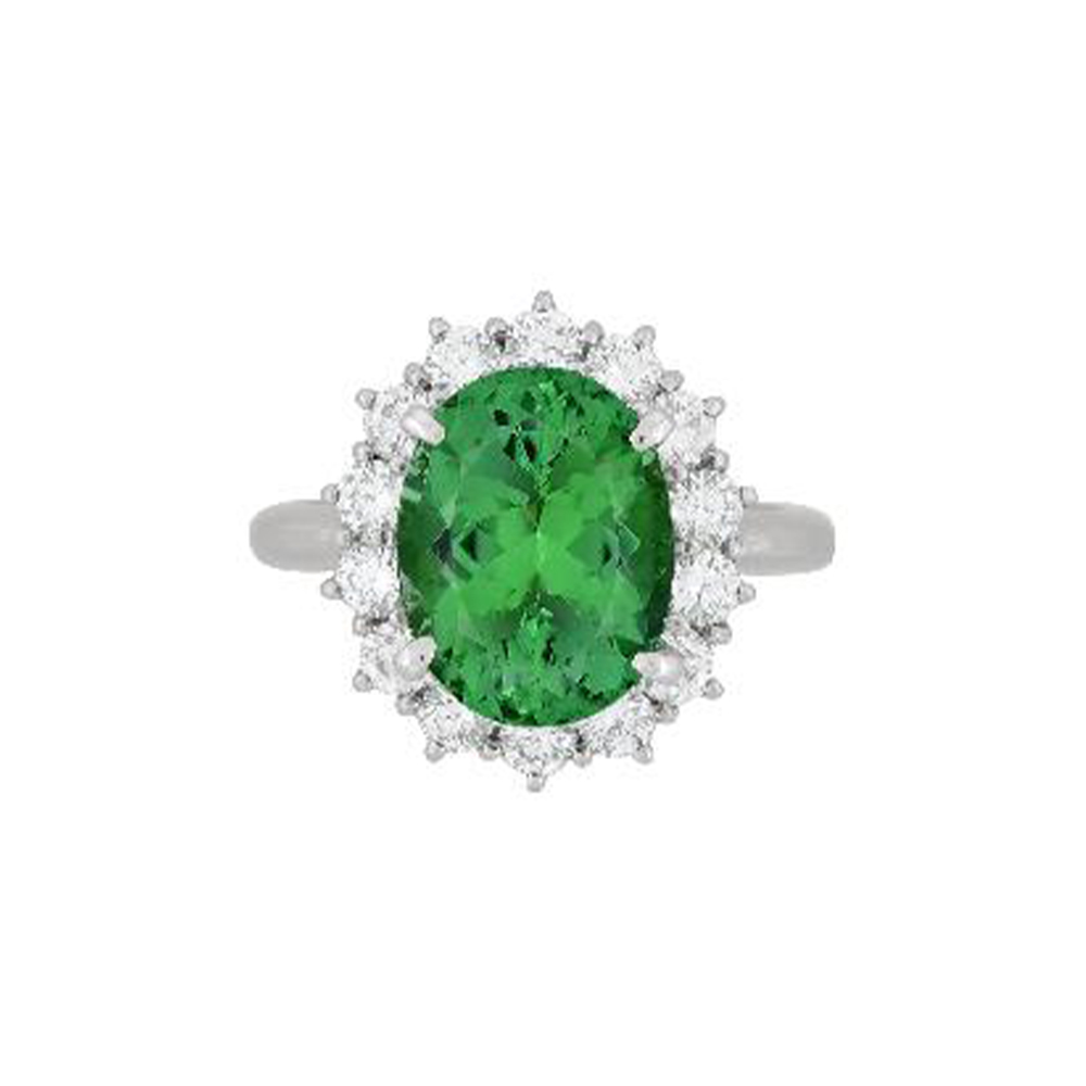 Green Tourmaline Ring in Platinum
