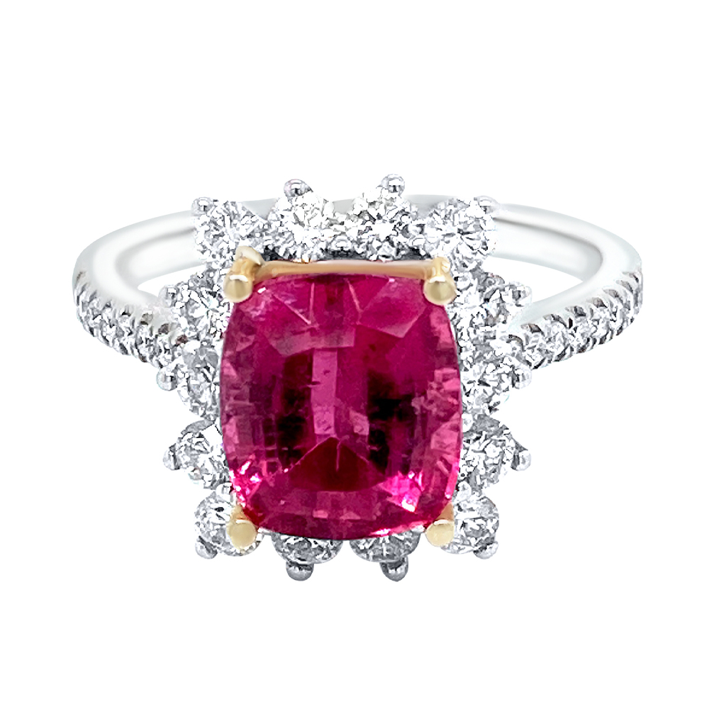 Pink Tourmaline Ring in 14K Two Tone Gold