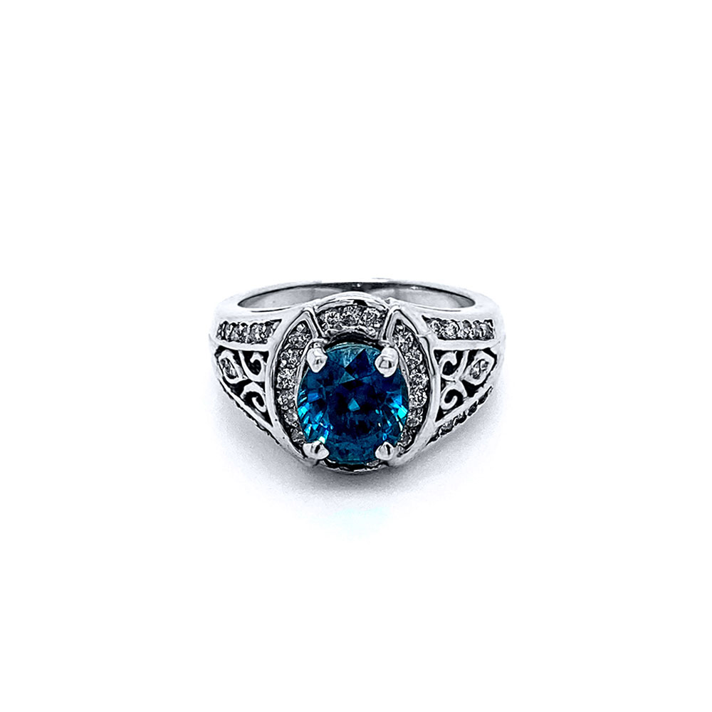 Blue Zircon Ladies Ring in 18K White Gold