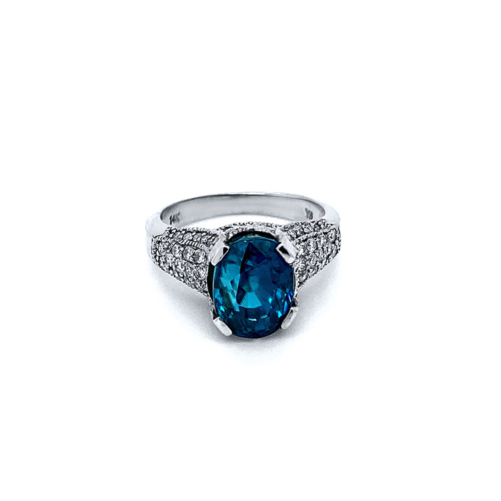 Blue Zircon Ladies Ring in 14K White Gold