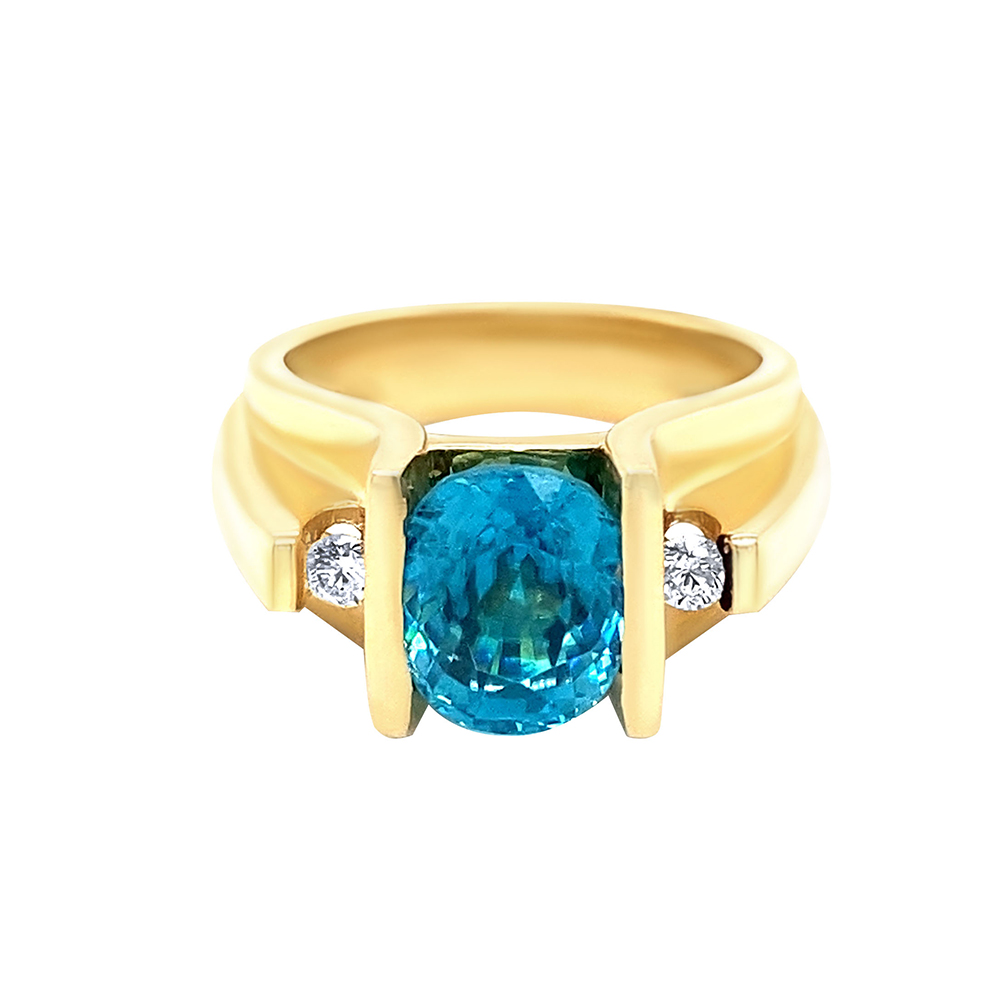 Blue Zircon Ladies Ring in 18K Yellow Gold