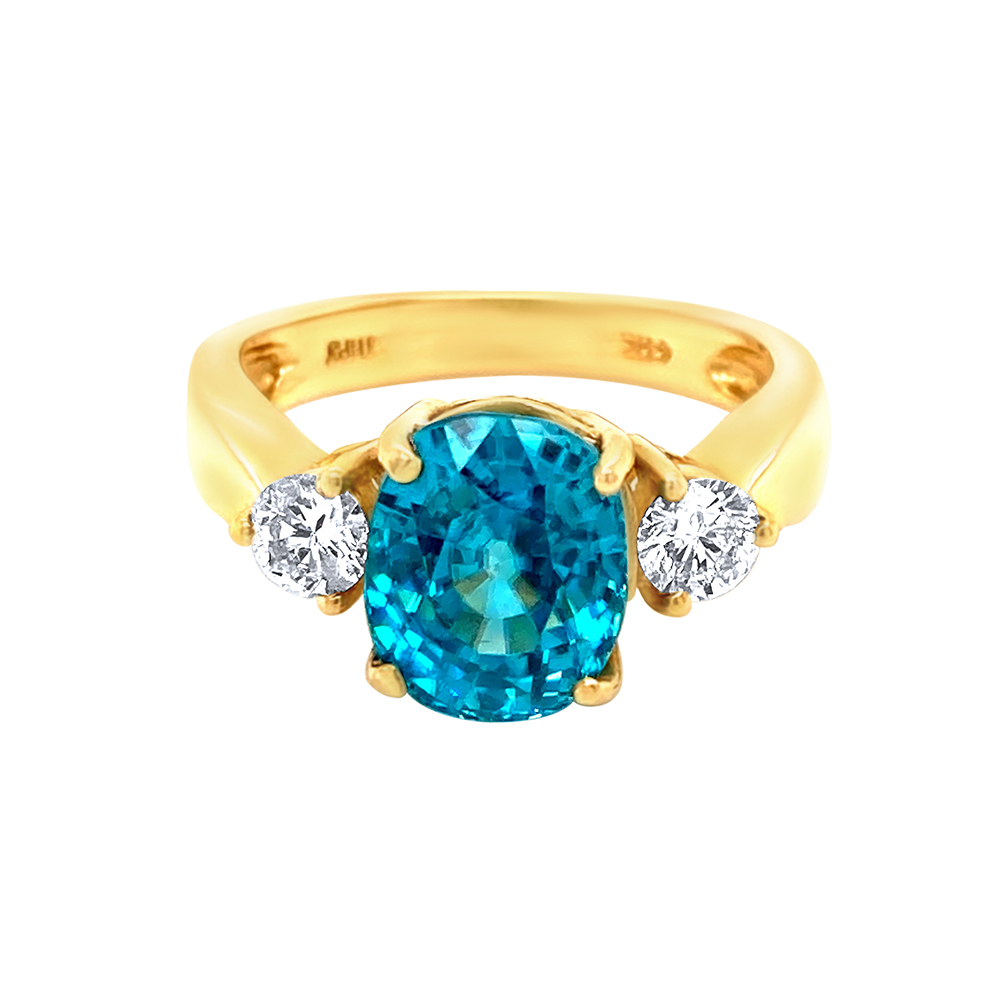 Blue Zircon Ladies Ring in 14K Yellow Gold