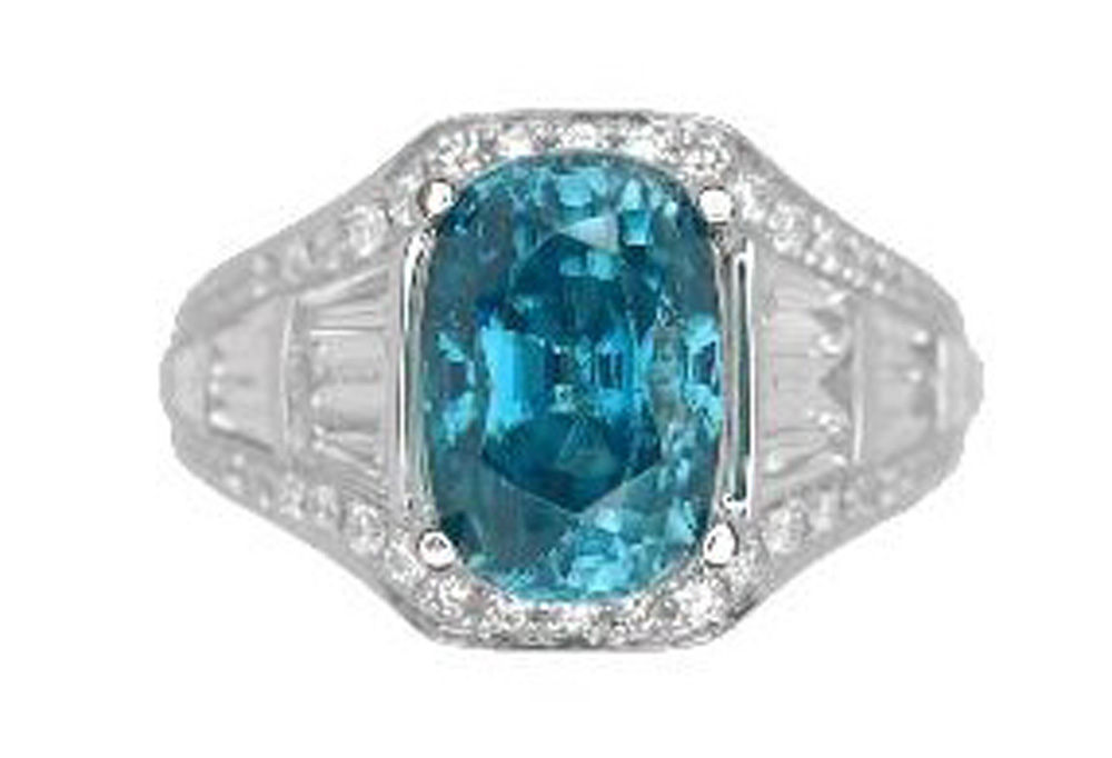 Blue Zircon Ring in 18K White Gold