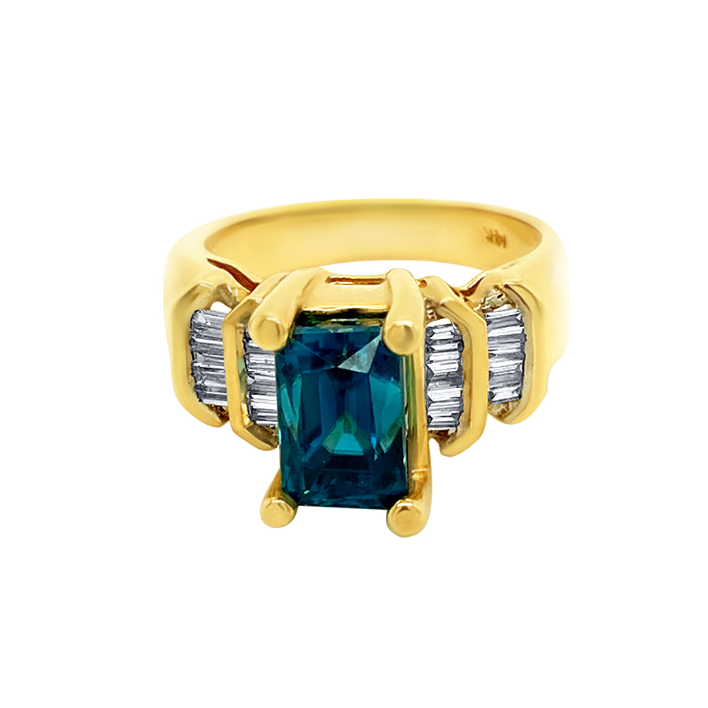 Blue Zircon Ladies Ring in 14K Yellow Gold