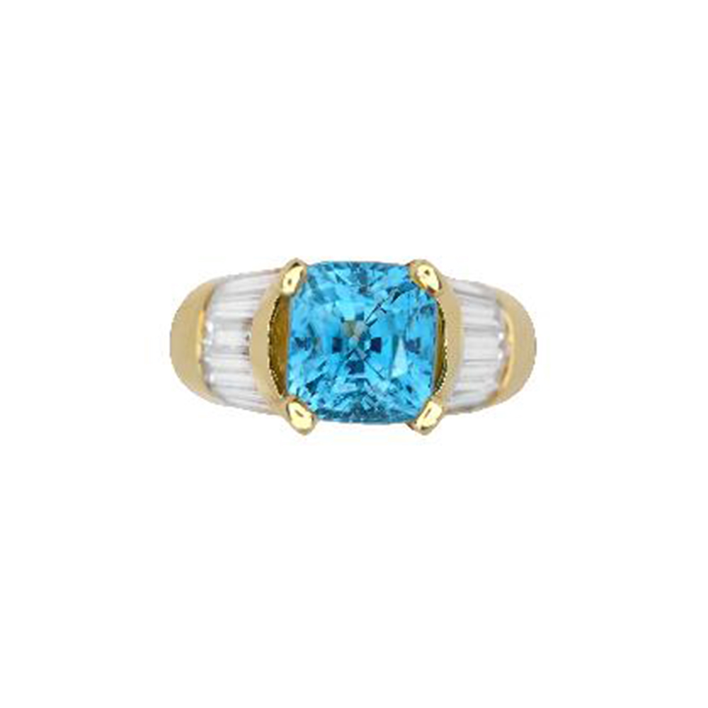 Blue Zircon Ring in 18K Yellow Gold