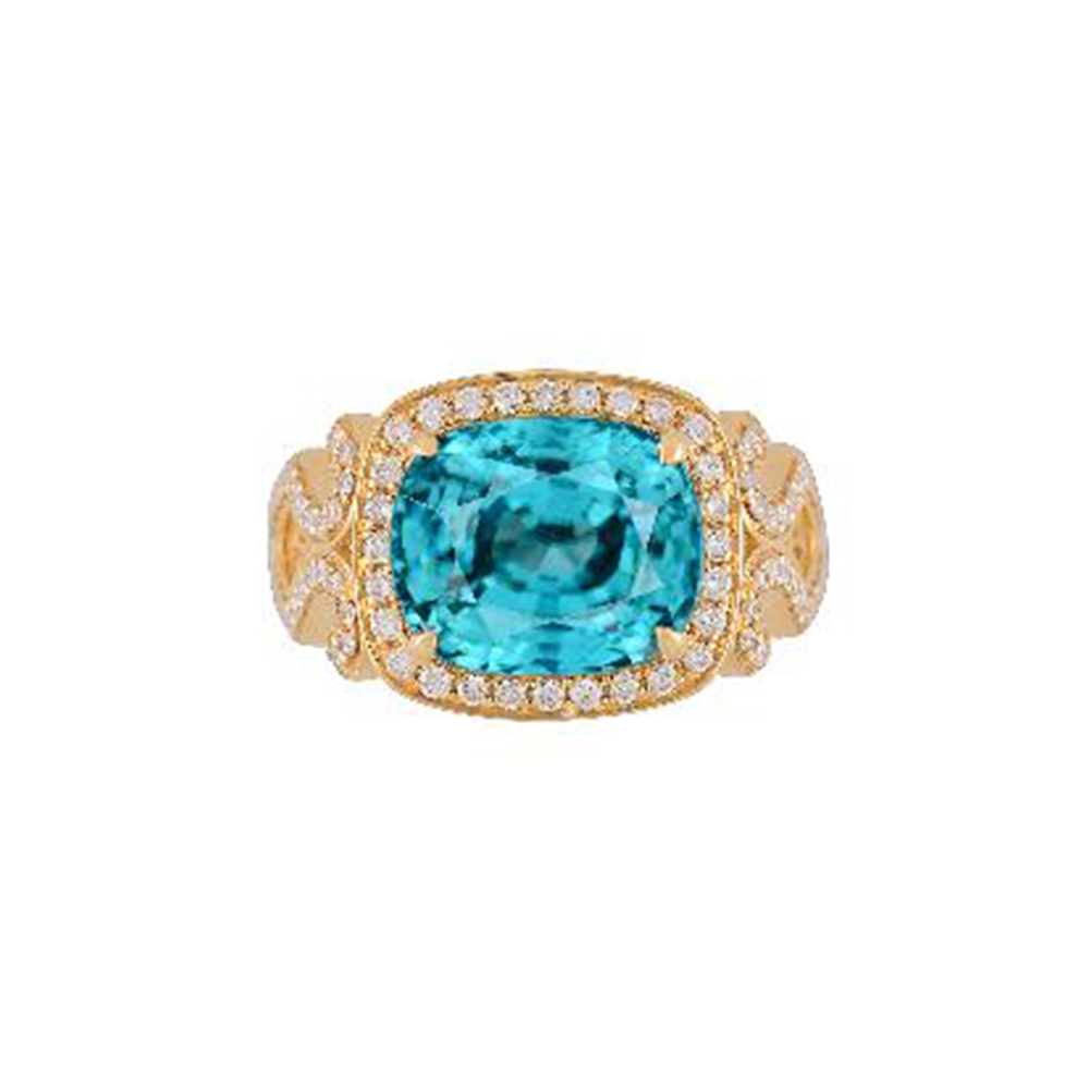 Blue Zircon Ring in 18K Yellow Gold