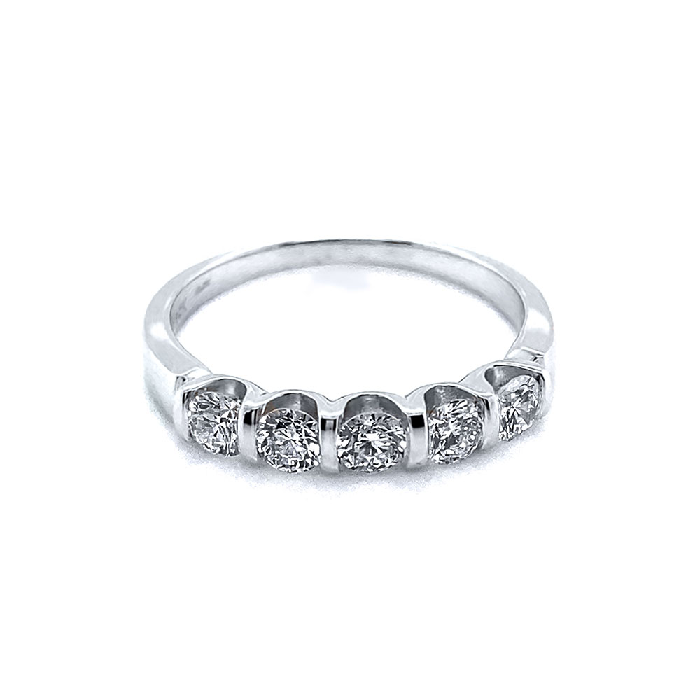 5 Stone Diamond Ladies Band Ring in 14K White Gold