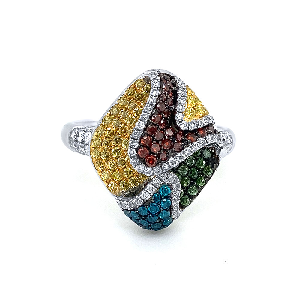 Multicolor Diamond Ladies Ring in 14K White Gold