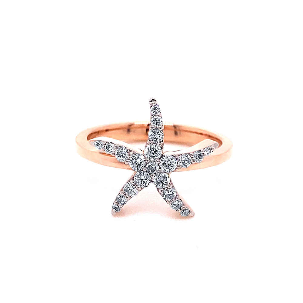 Diamond Ladies Starfish Ring in 14K Rose Gold