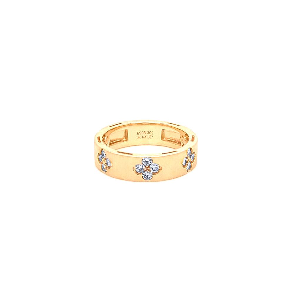 Brush Clover Style Diamond Ladies Ring in 14K Yellow Gold