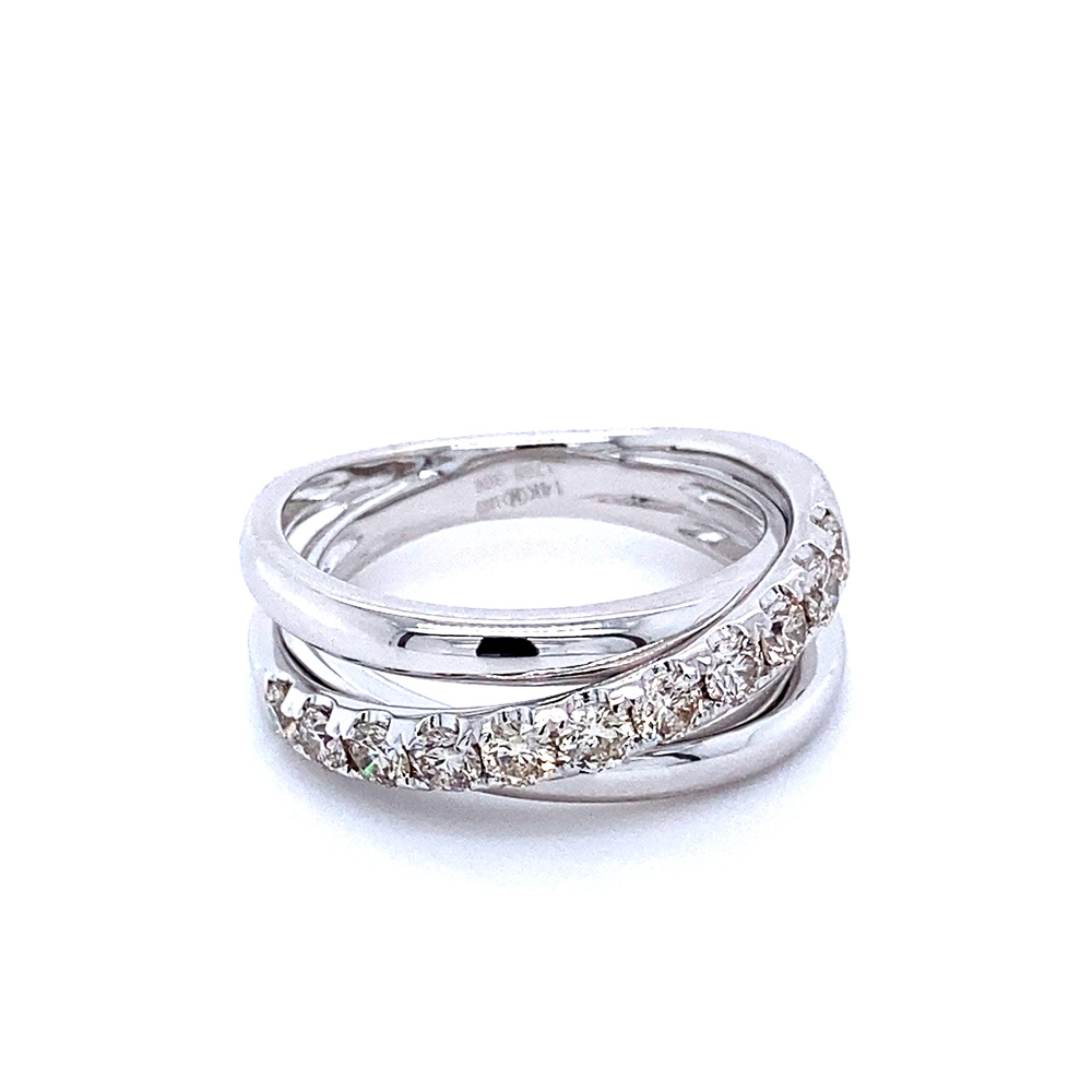 Diamond Ladies Criss-Crossed Ring in 14K White Gold