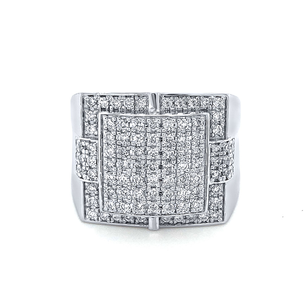 Diamond Mens Fancy Pave Ring in 14K White Gold