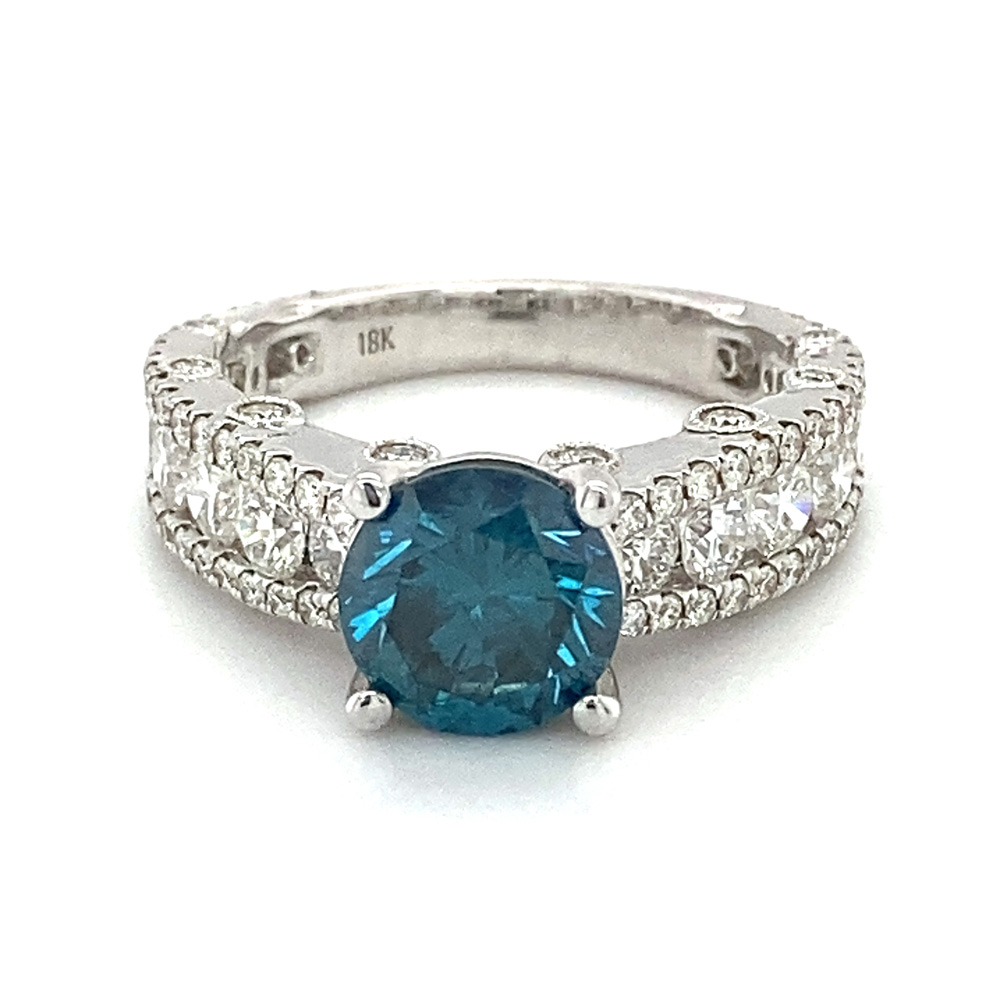 Blue Diamond Ladies Ring in 18K White Gold