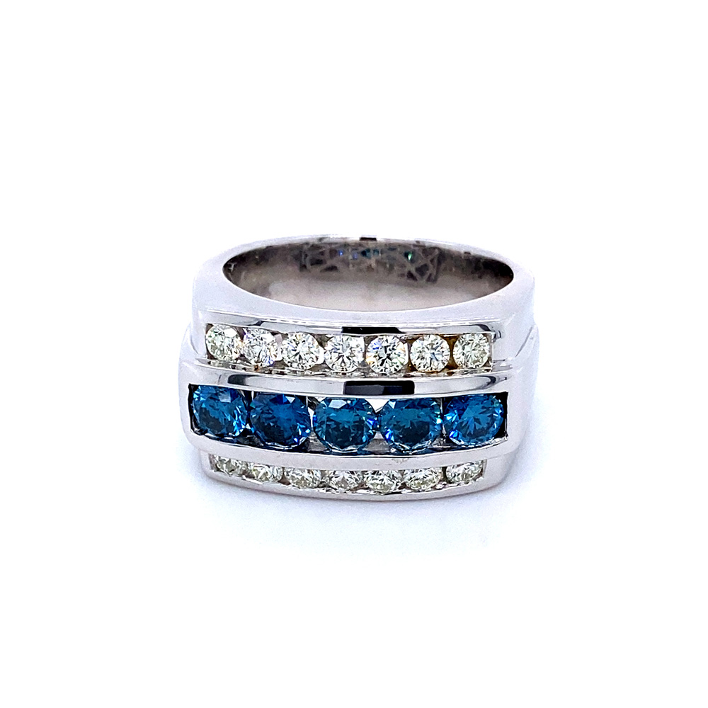 Blue Diamond Mens Ring in 14K White Gold