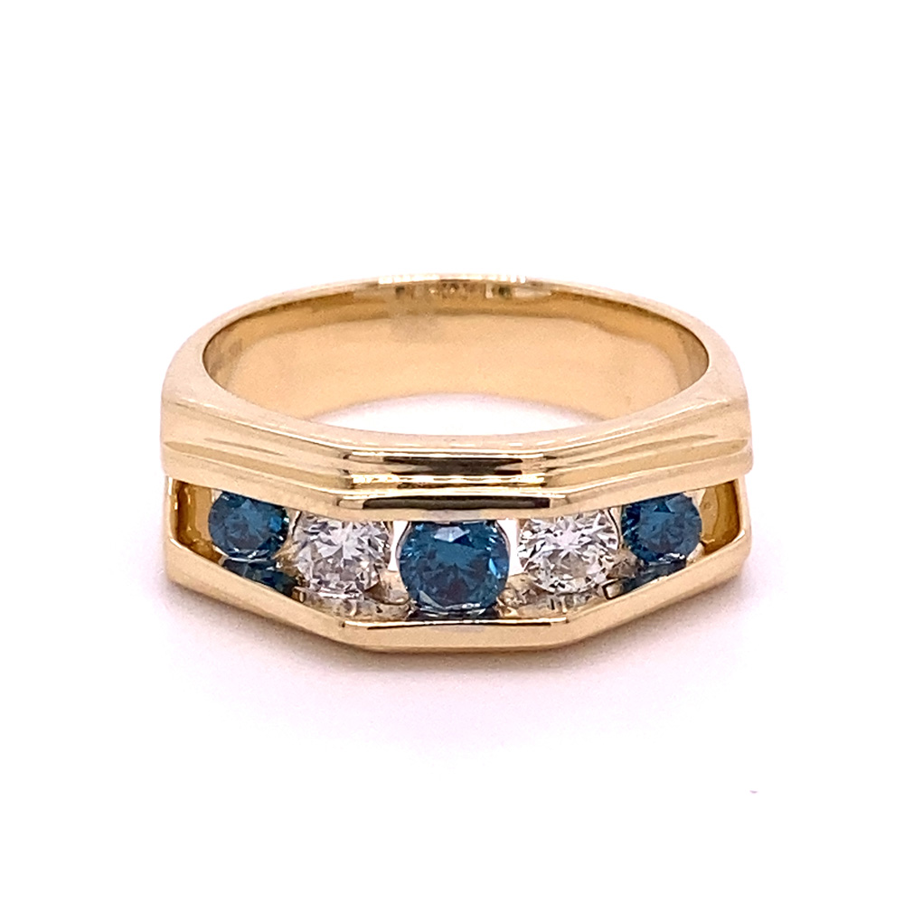 Blue Diamond Mens Ring in 14K Yellow Gold
