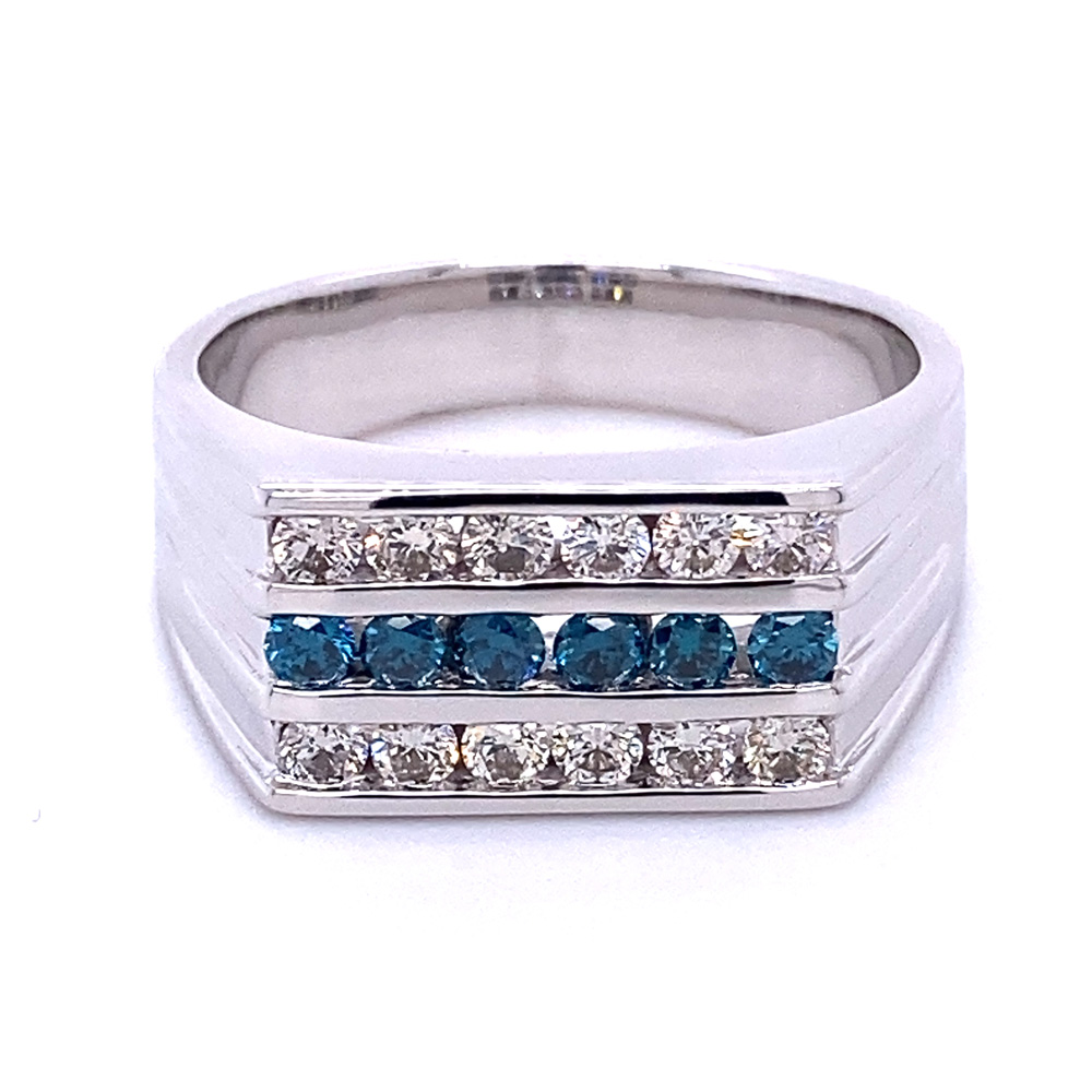 Blue Diamond Mens Ring in 14K White Gold
