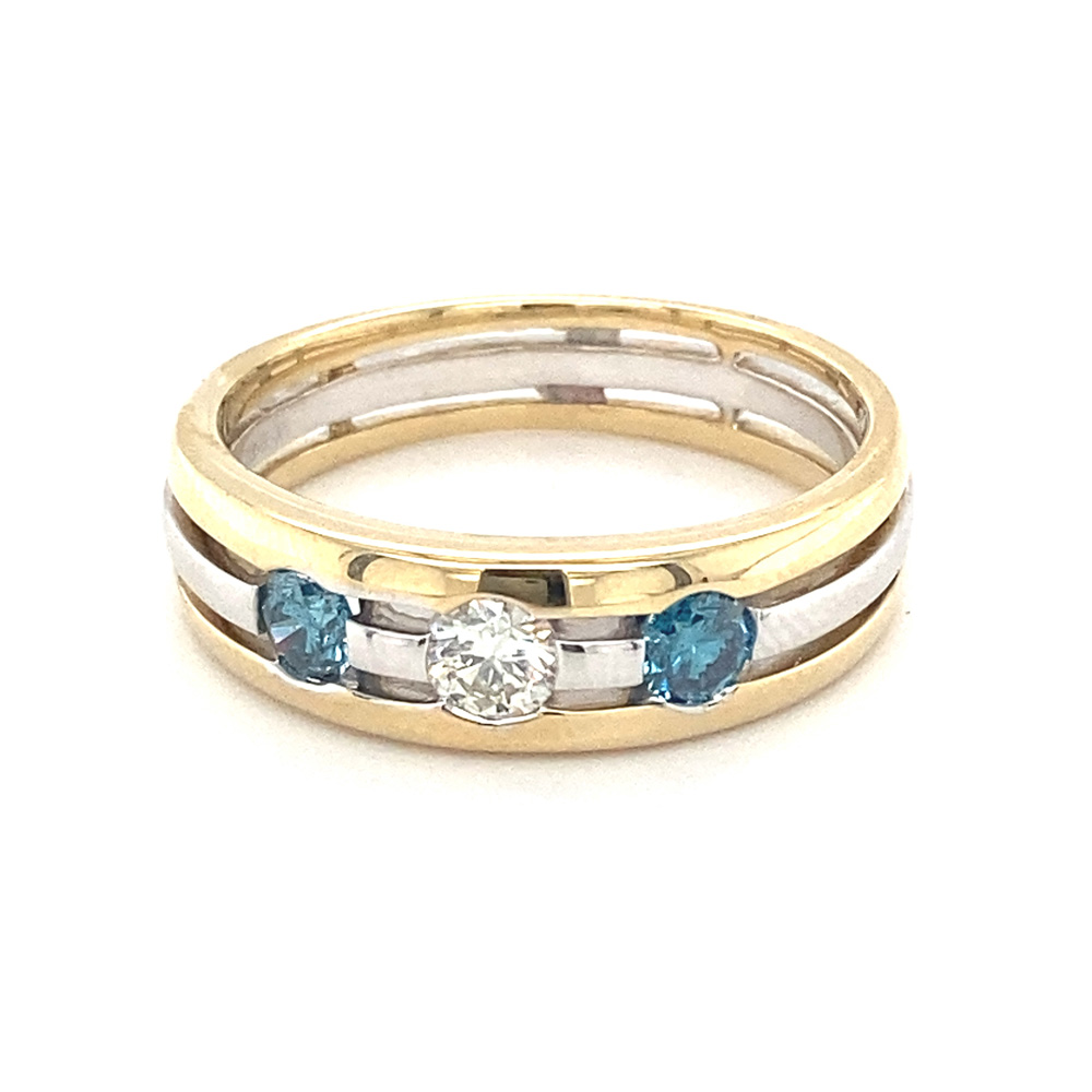 Blue Diamond Mens Ring in 14K Two Tone Gold