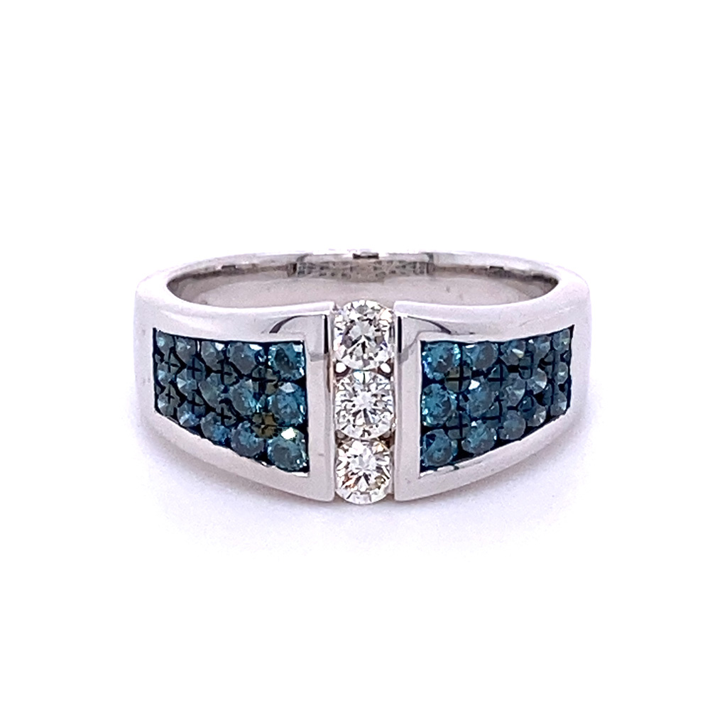 Blue Diamonds Ladies Ring in 14K White Gold