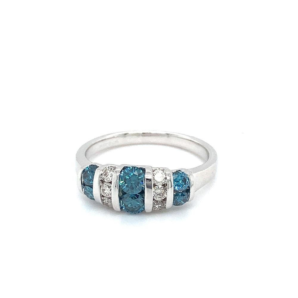 Blue Diamond Ring in 14K White Gold