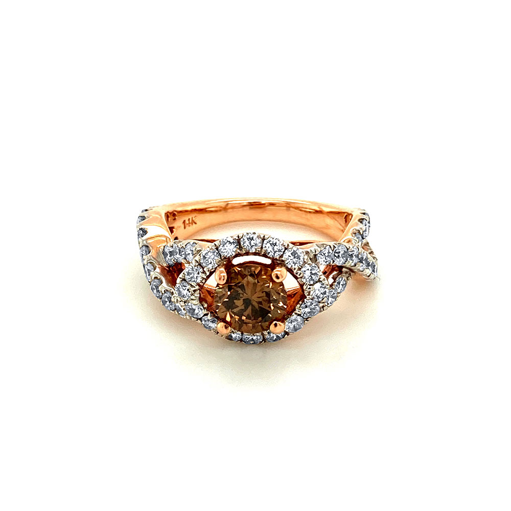 Orangy Brown Diamond Ring in 14K Rose Gold