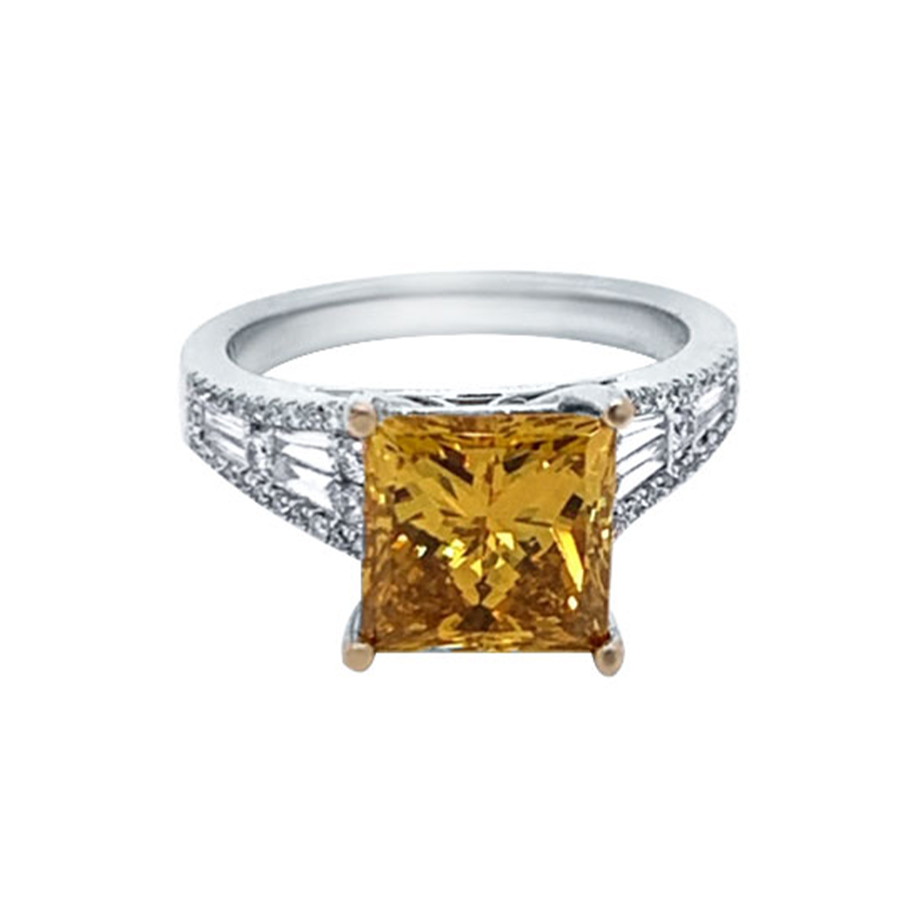 Yellow Diamond Ladies Ring in 18K White Gold