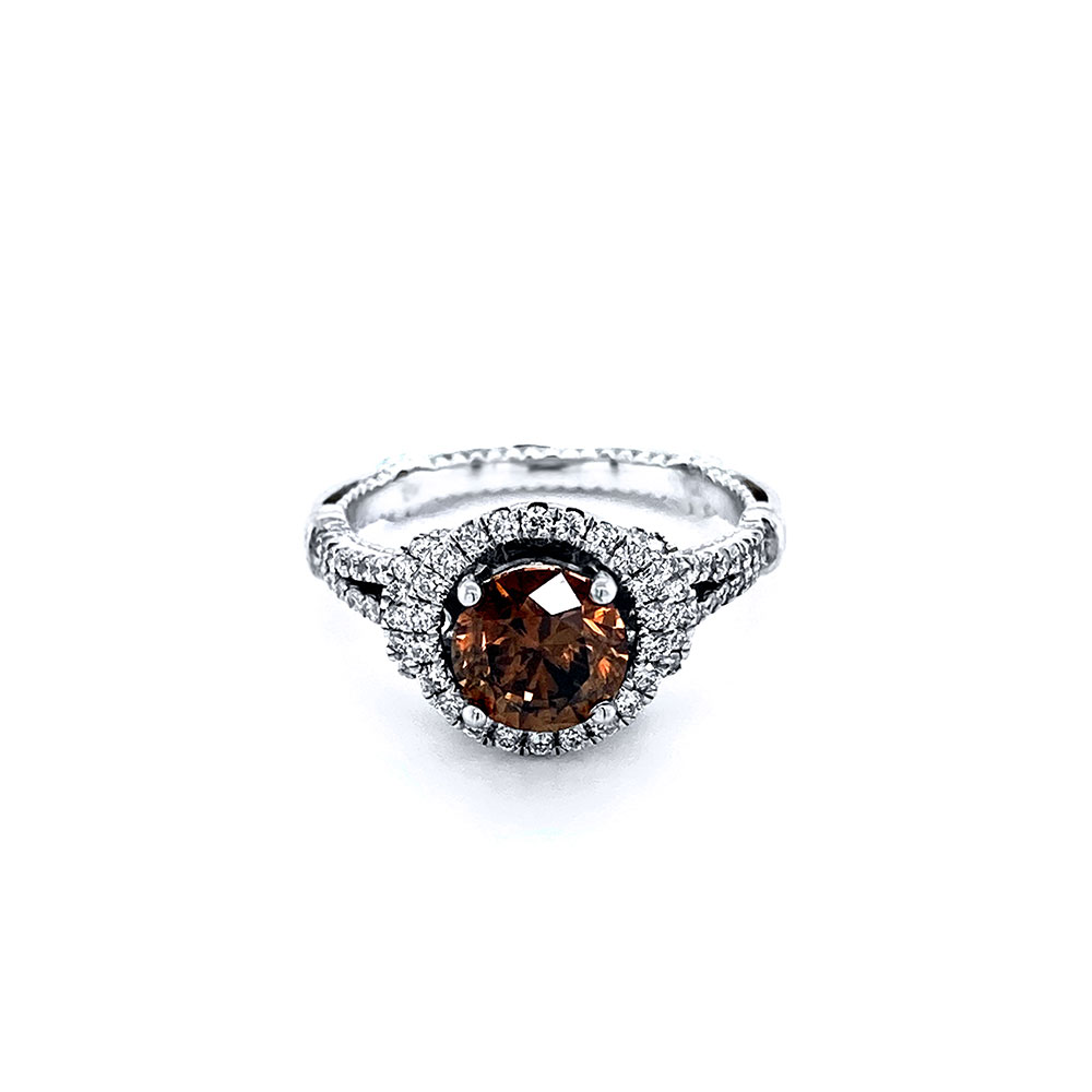 Orangy Brown Diamond Ring in 18K White Gold