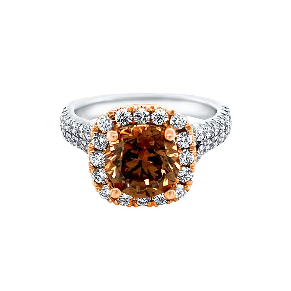Orangy Brown Diamond Ladies Ring in 18K Two Tone Gold
