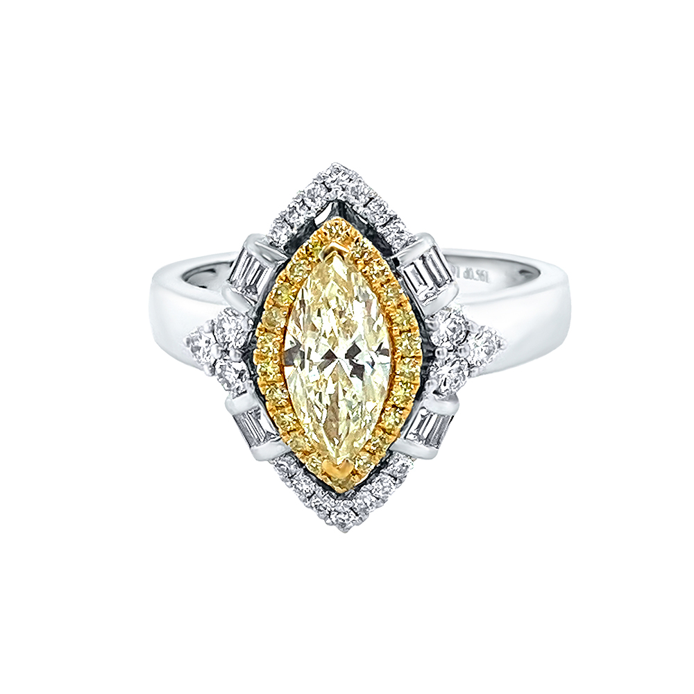 Yellow Diamond Ladies Ring in 18K Two Tone Gold