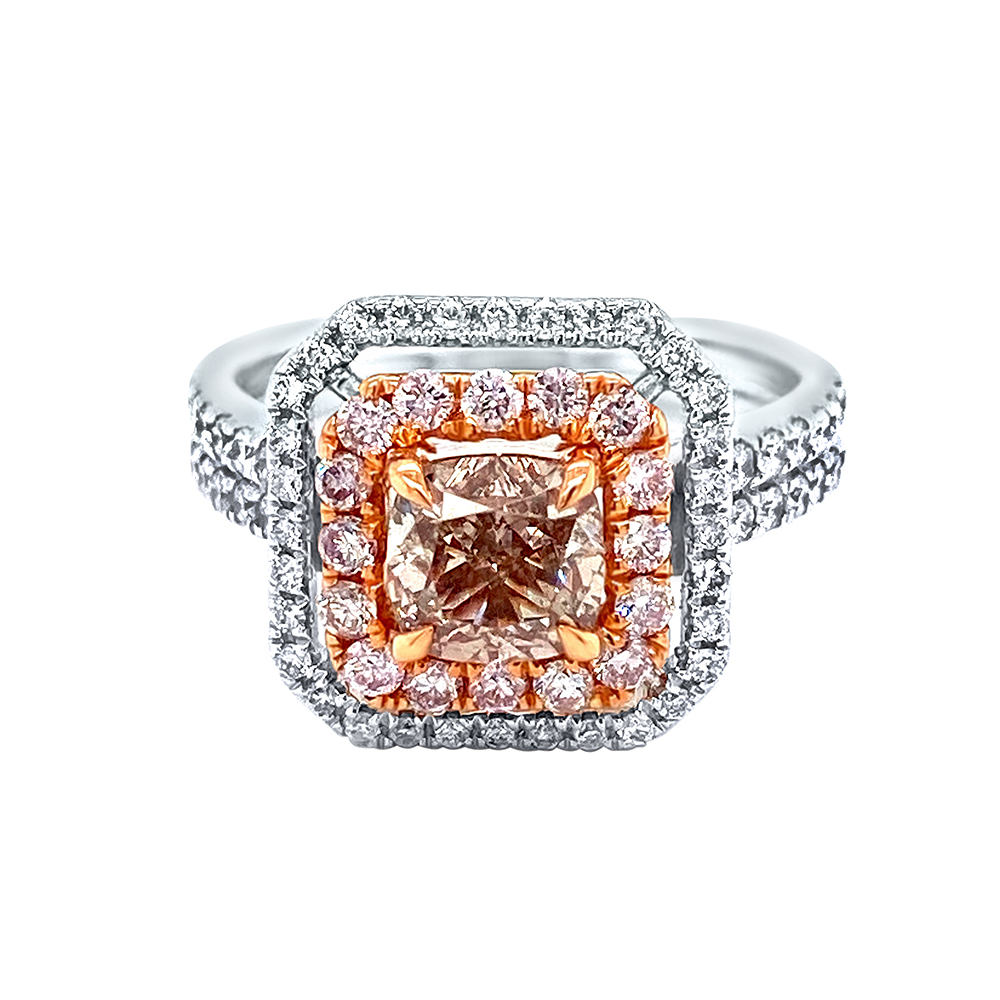 Orangy Brown Diamond Ring in 18K Two Tone Gold