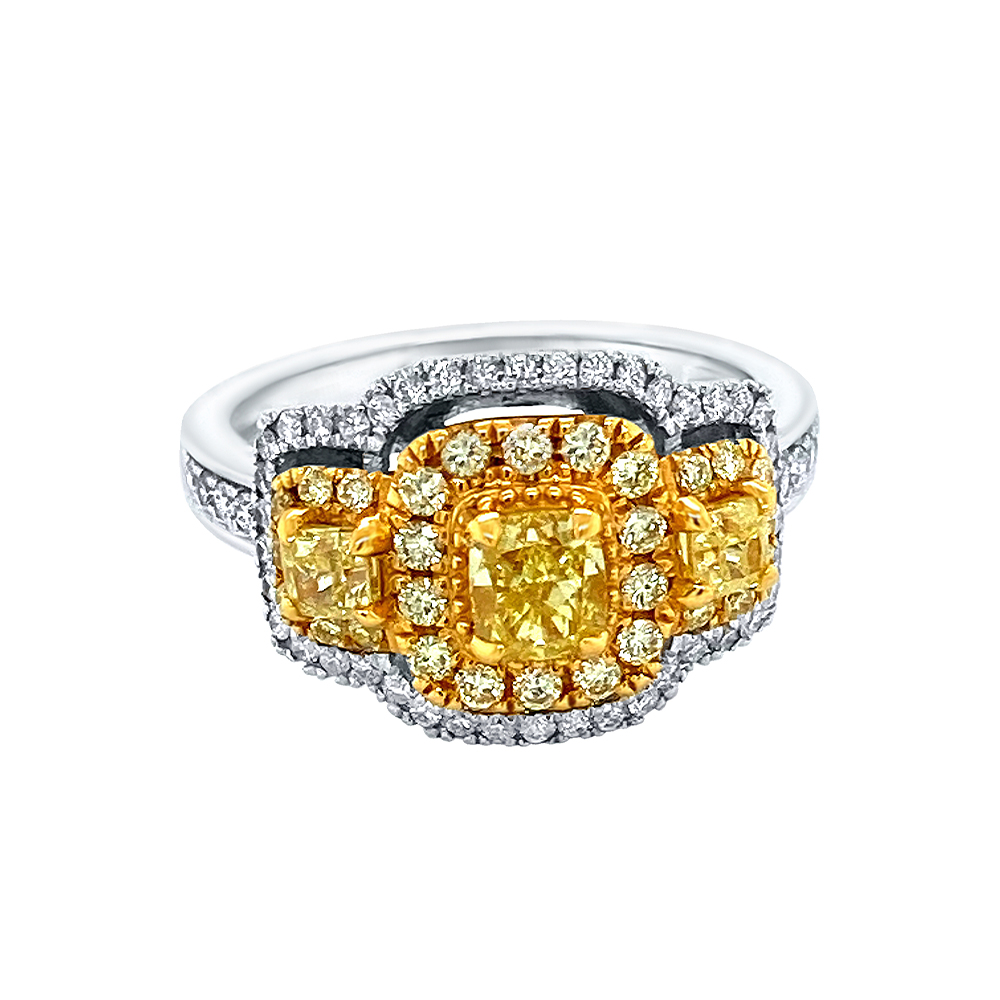 Yellow Diamond Ring in 14K Two Tone Gold