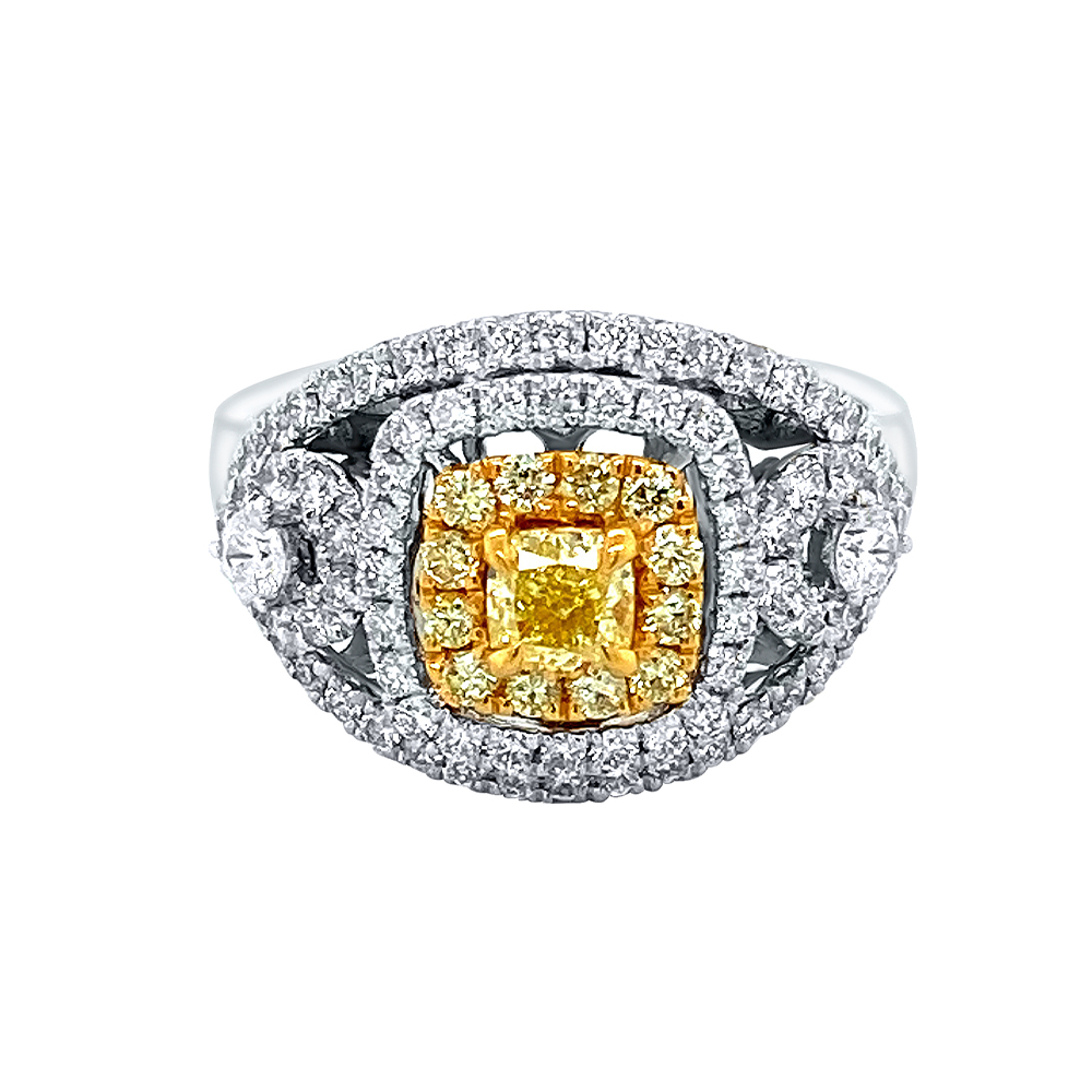 Yellow Diamond Ring in 18K Two Tone Gold