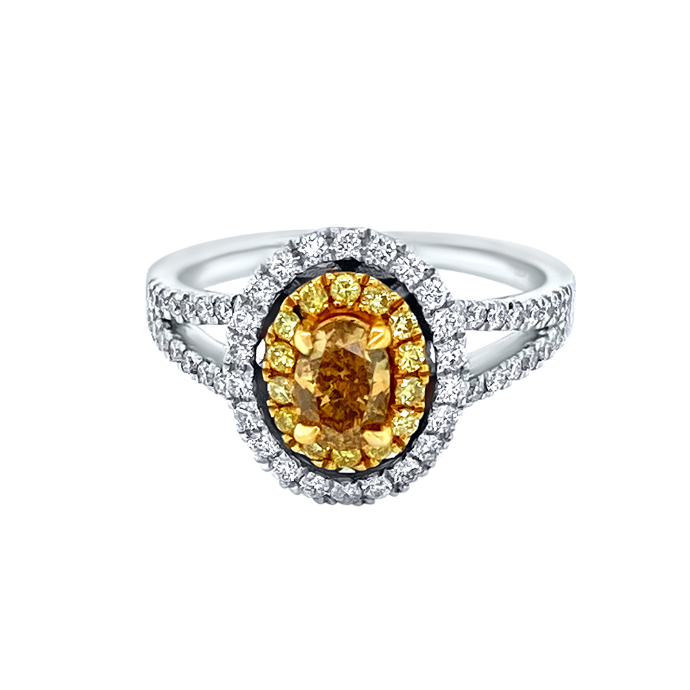 Orangy Brown Diamond Ring in 18K Two Tone Gold