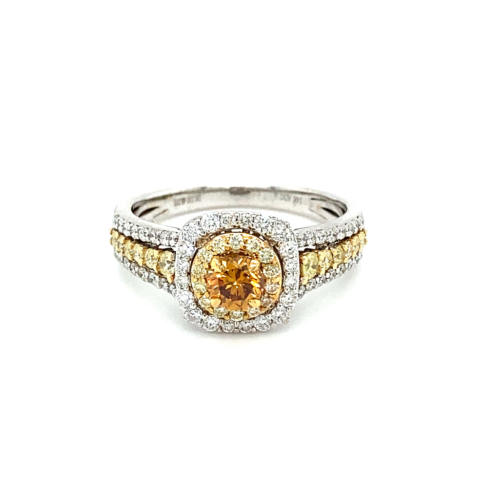 Yellow and Orange Diamond Ladies Ring in 14K Two Tone Gold