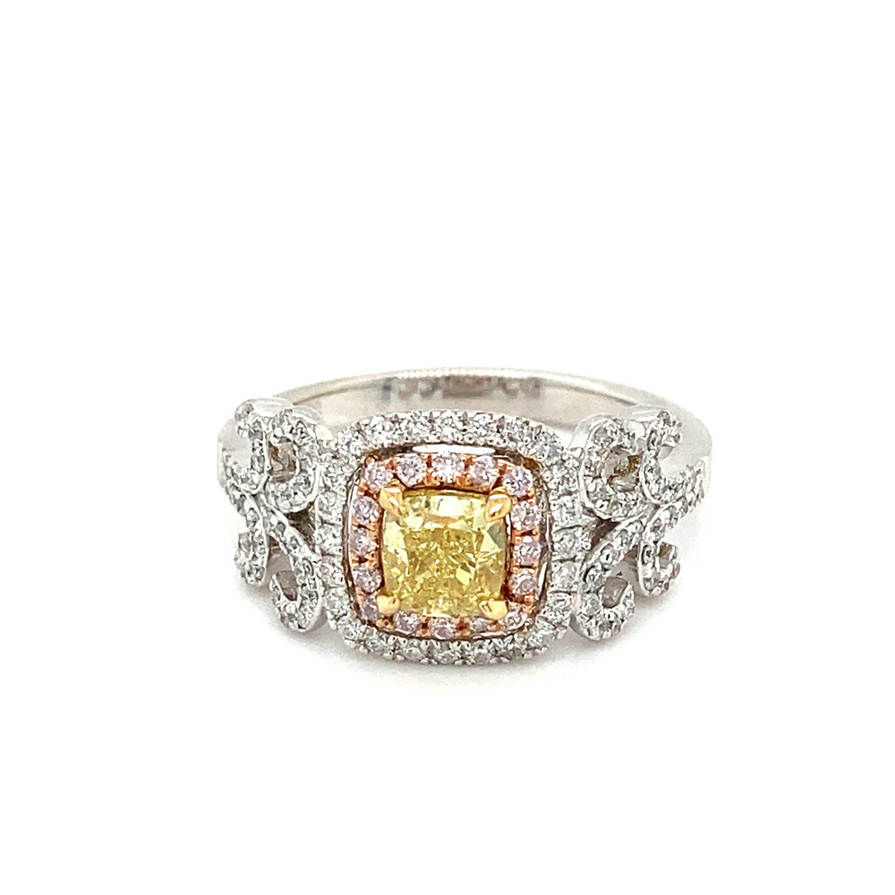 Yellow Diamond Ladies Ring in 18K Tri Tone Gold