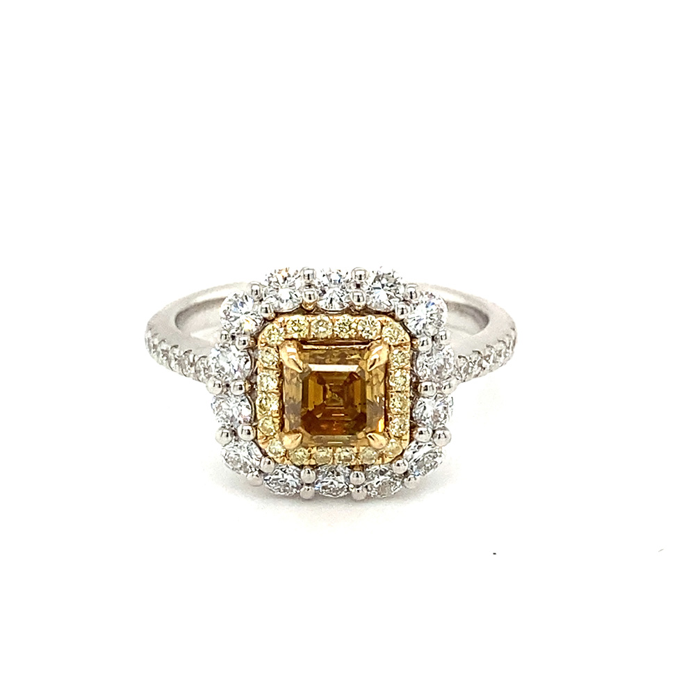 Orangy Brown Diamond Ladies Ring in 14K Two Tone Gold
