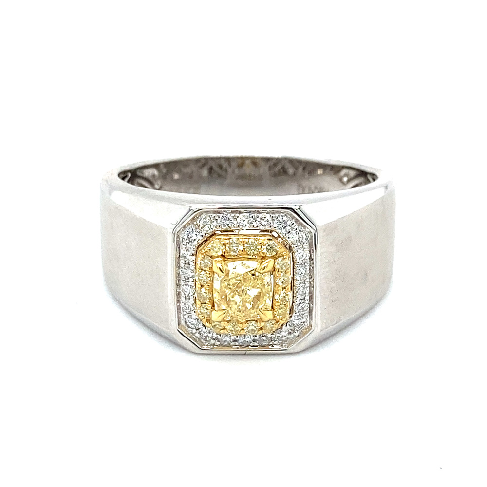 Yellow Diamond Mens Ring in 18K Two Tone Gold