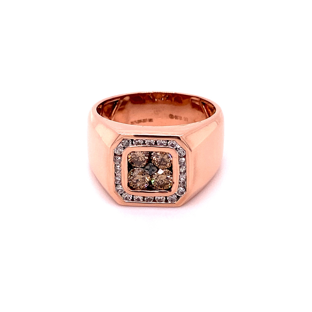 Orangy Brown Diamond Mens Ring in 14K Rose Gold