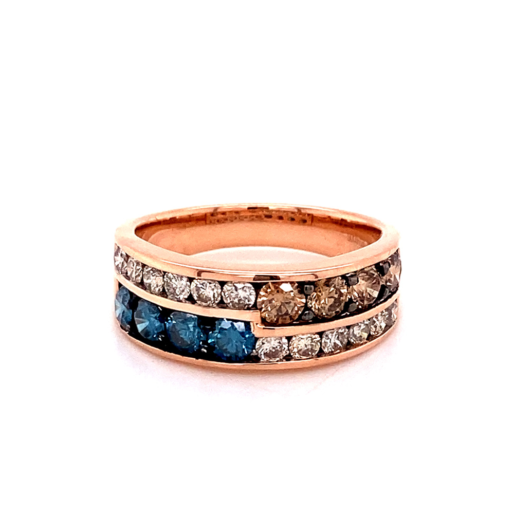 Blue and Orangy Brown Diamond Ring in 14K Rose Gold