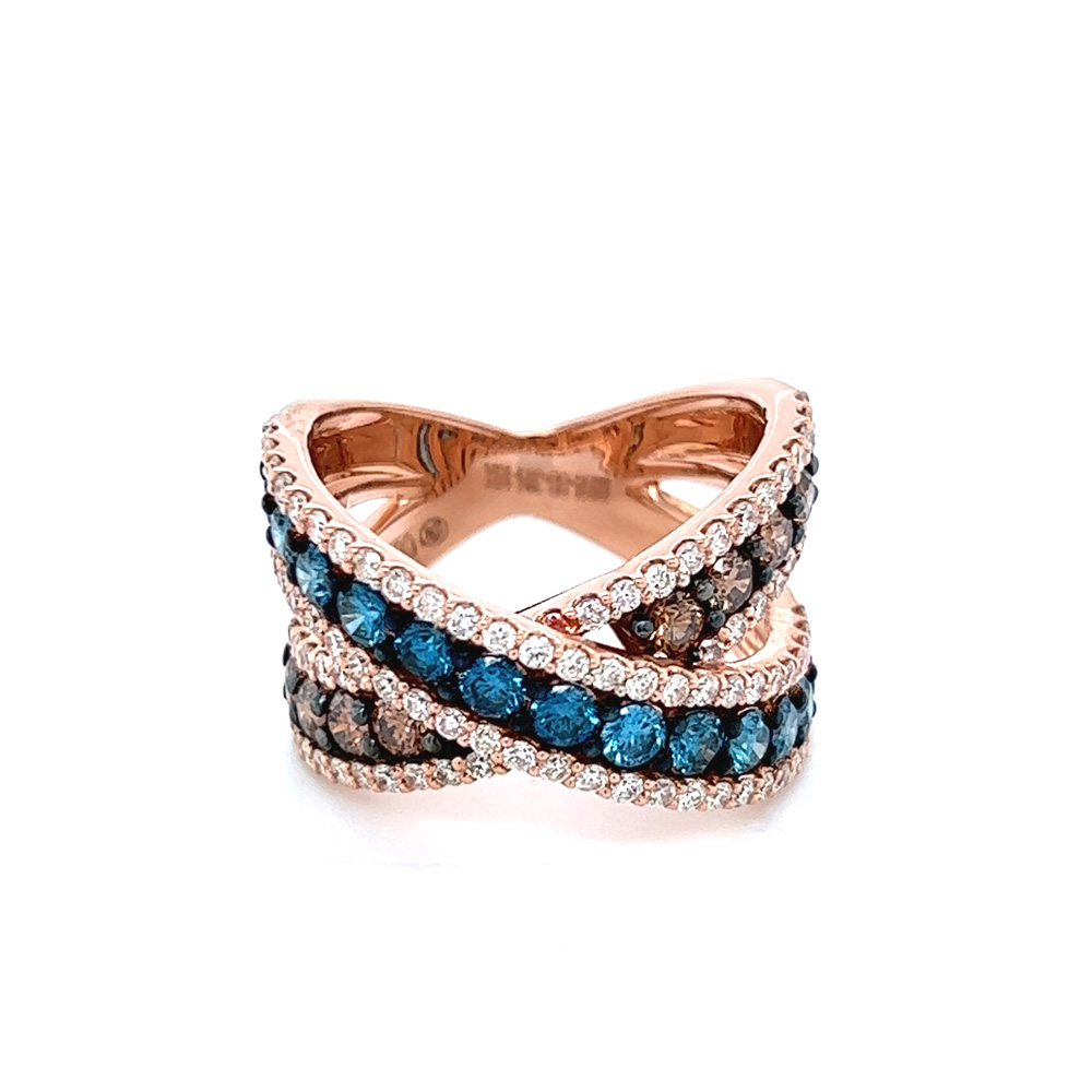 Blue and Orangy Brown Diamond Ring in 14K Rose Gold