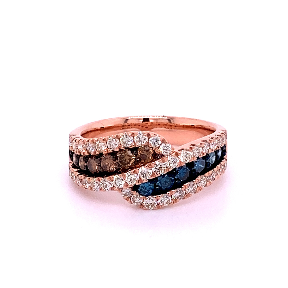 Orangy Brown and Blue Diamond Ring in 14k Rose Gold
