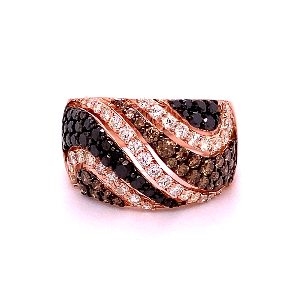 Orangy Brown and Black Diamond Ring in 14k Rose Gold