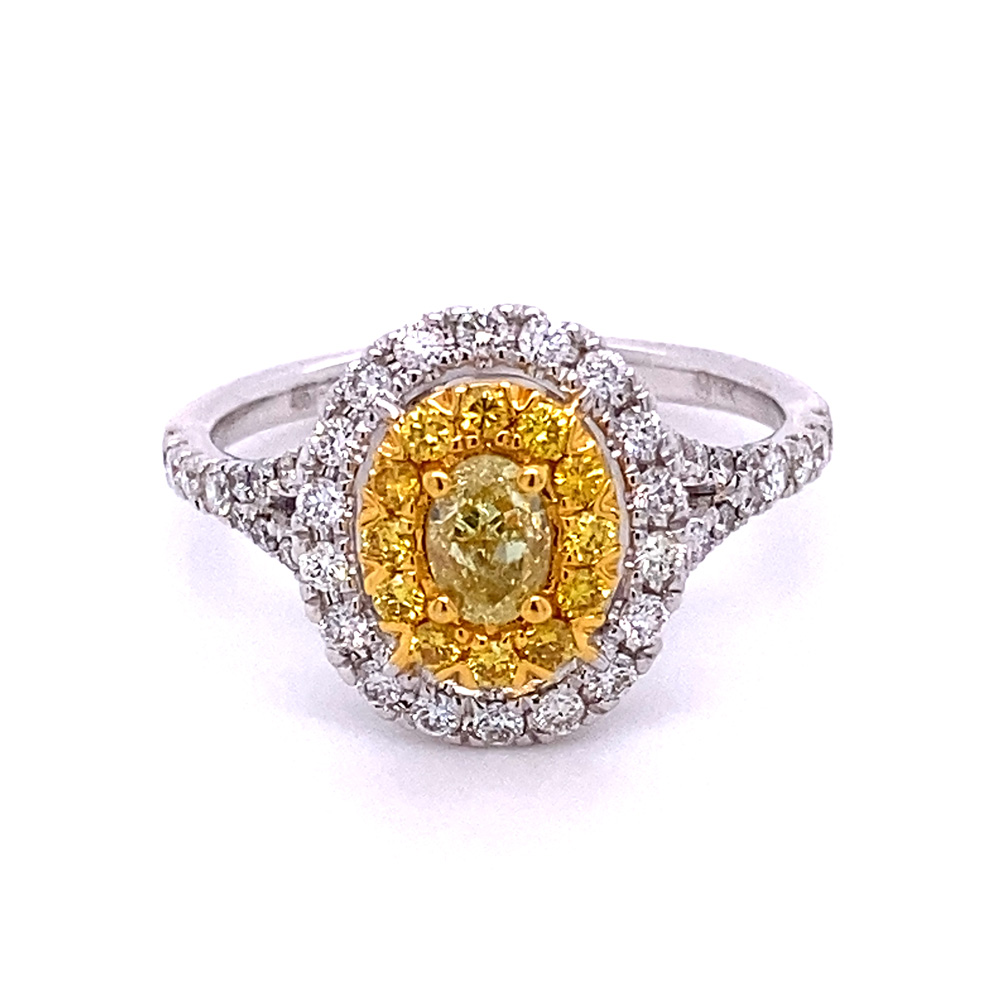 Yellow Diamond Ladies Ring in 14K Two Tone Gold