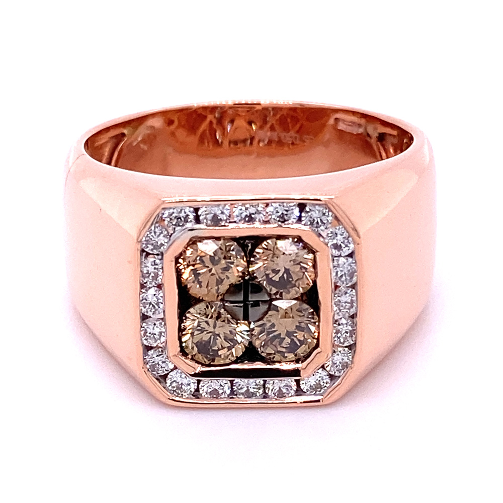 Orangy Brown Diamond Mens Ring in 14K Two Tone Gold