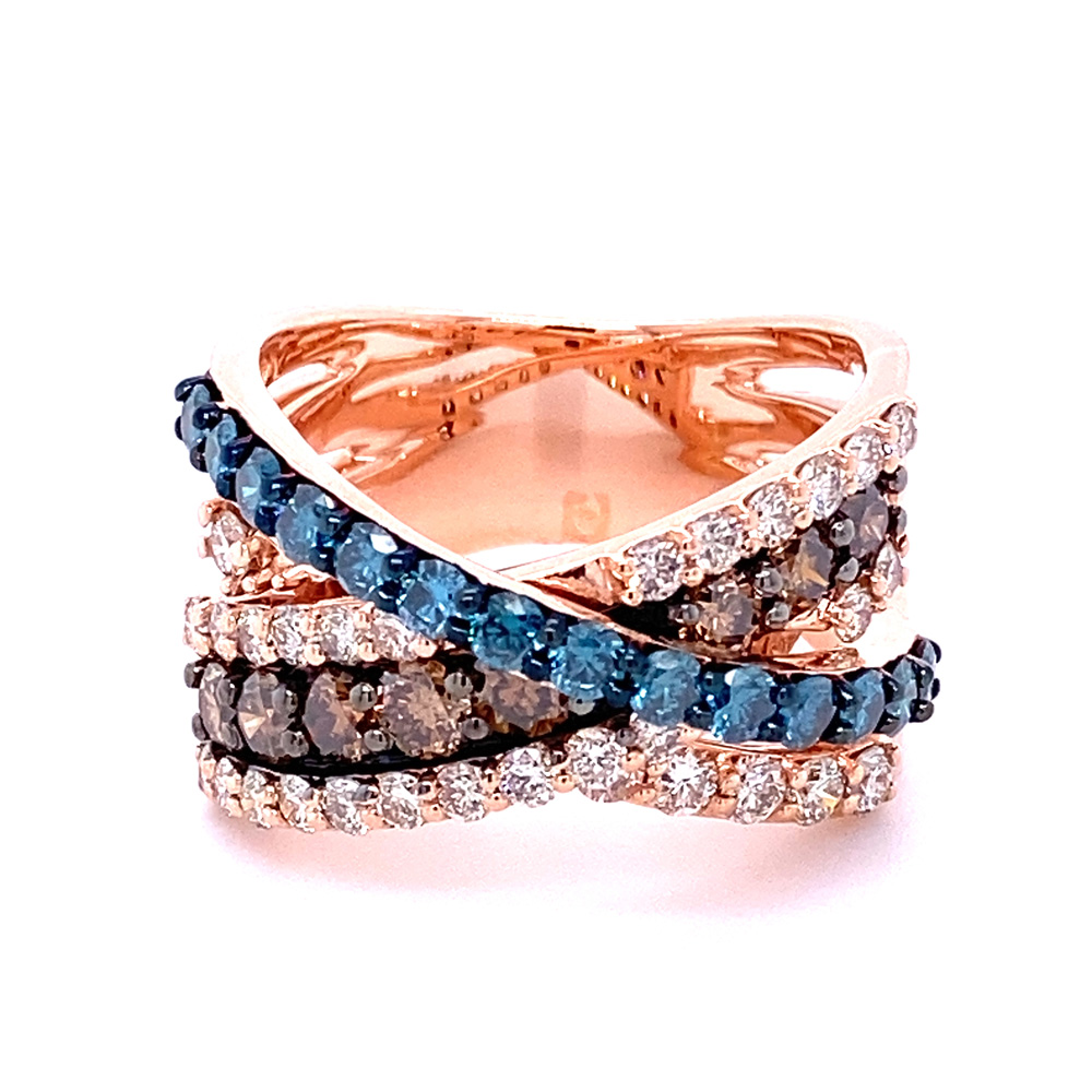 Brown And Blue Diamond Ladies Ring in 14K Rose Gold