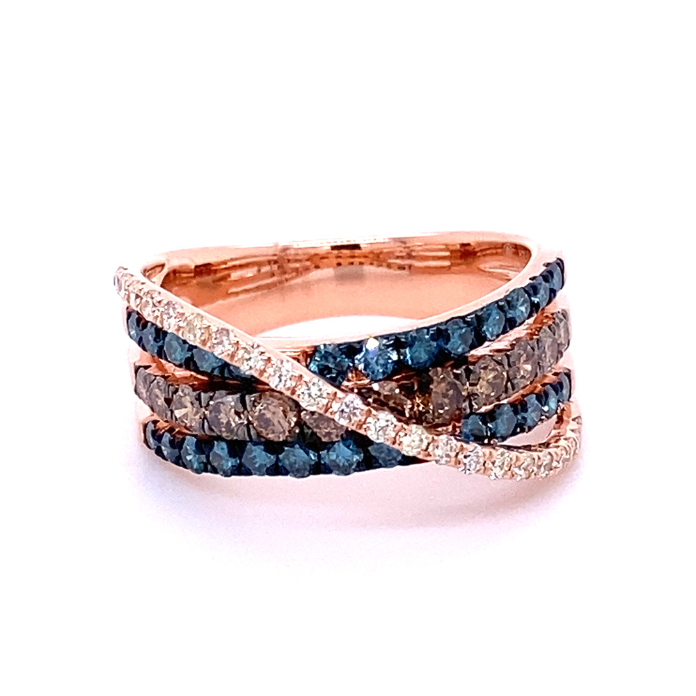 Orangy Brown And Blue Diamond Ladies Ring in 14K Rose Gold
