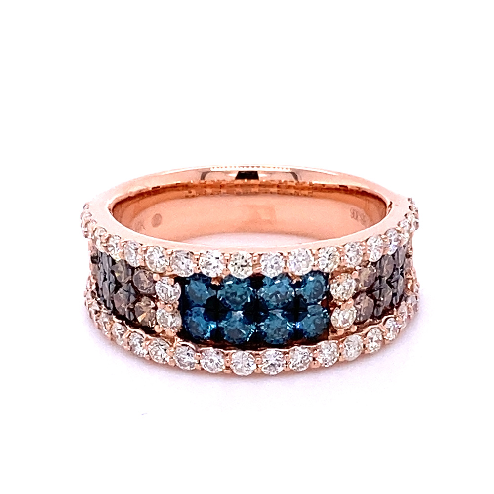 Orangy Brown And Blue Diamond Ladies Ring in 14K Rose Gold