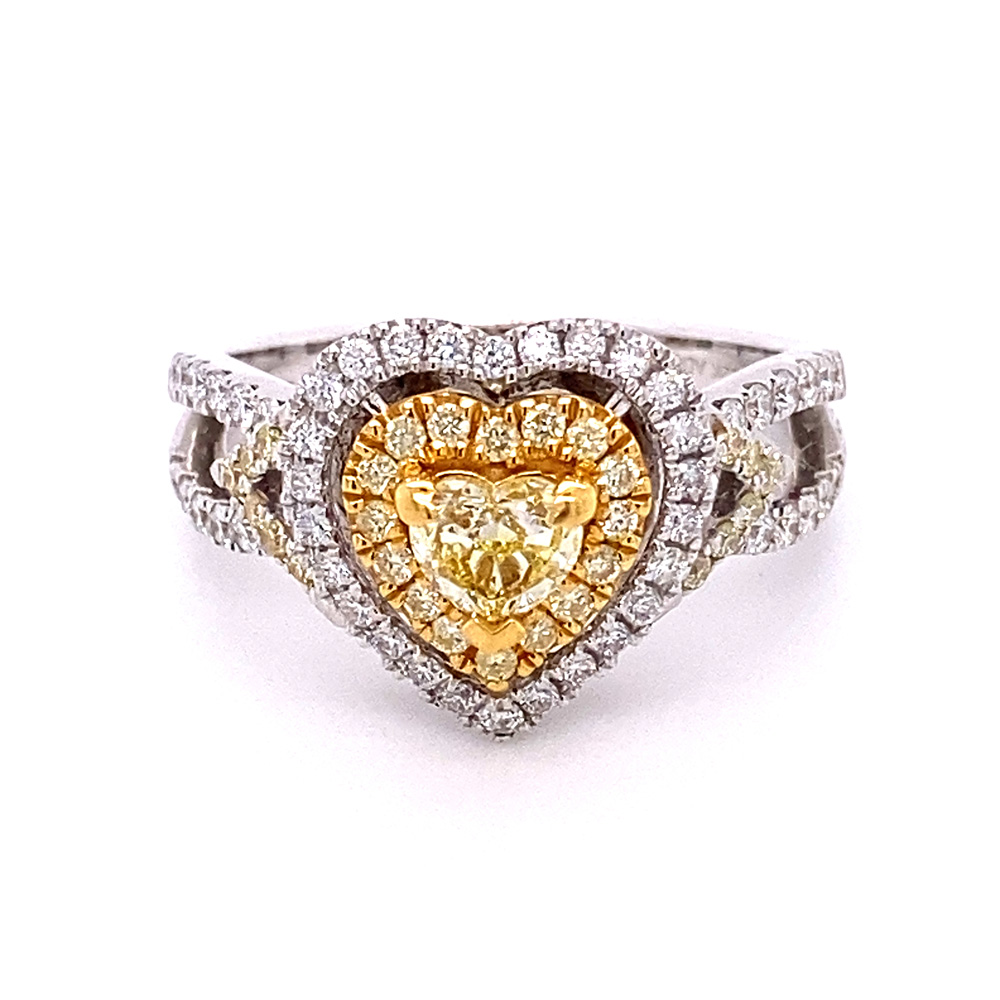 Natural Yellow Diamond Ring in 18K Two Tone Gold