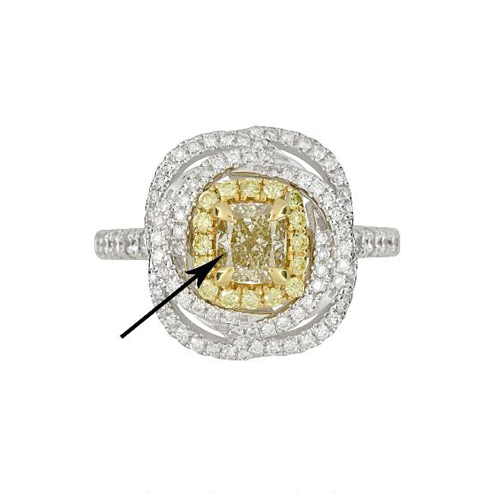 Natural Greenish-Yellow Diamond Ring in 18K Two Tone Gold