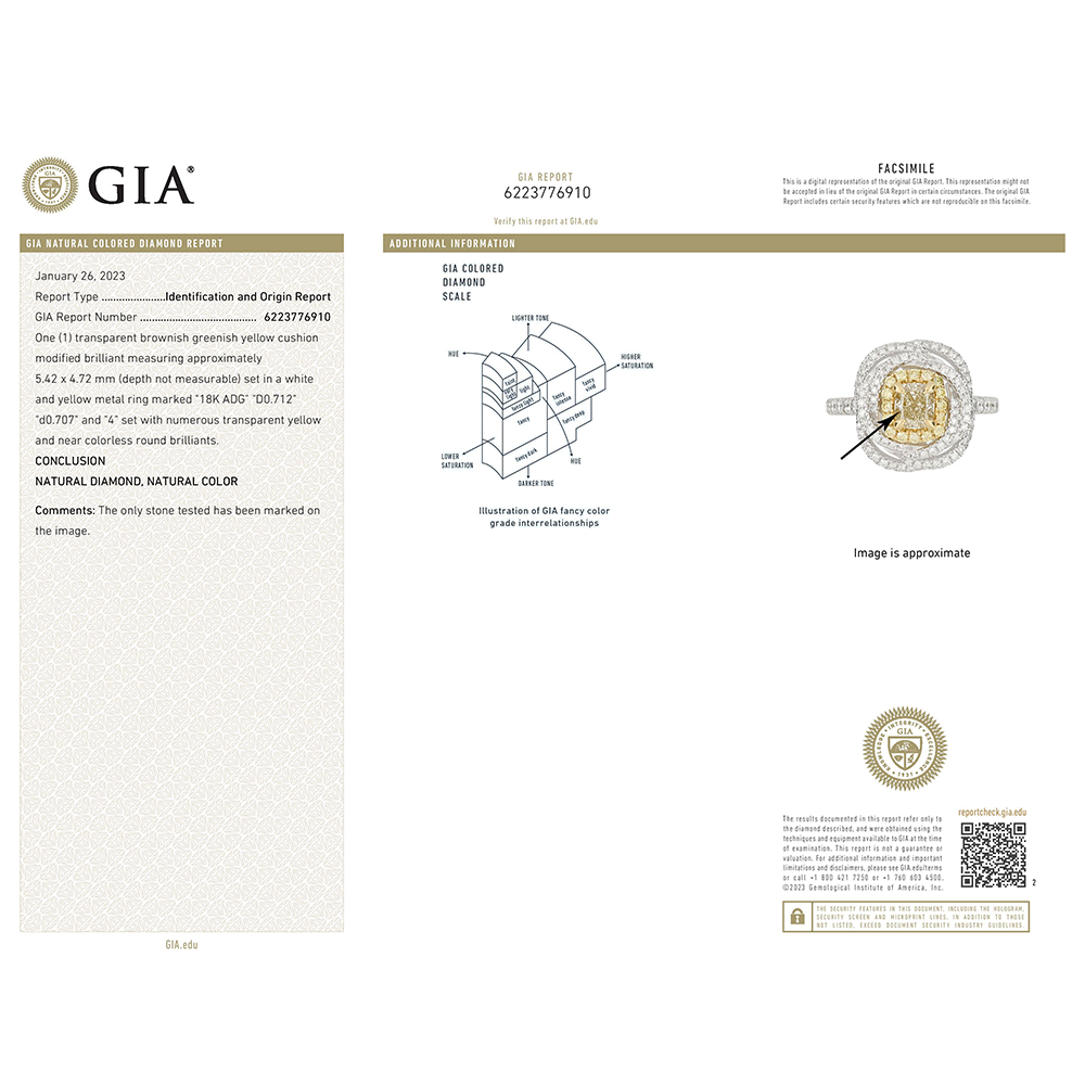 Natural Greenish-Yellow Diamond Ring in 18K Two Tone Gold