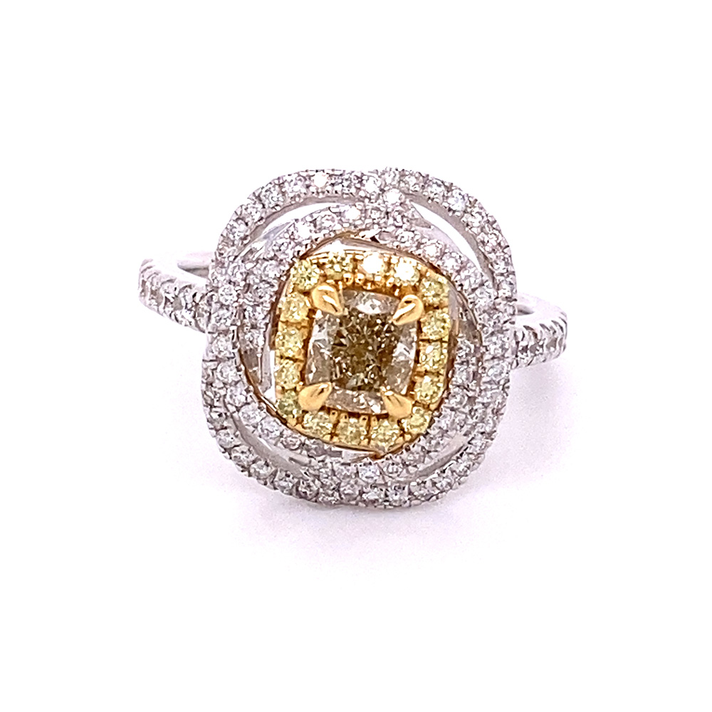 Natural Greenish-Yellow Diamond Ring in 18K Two Tone Gold